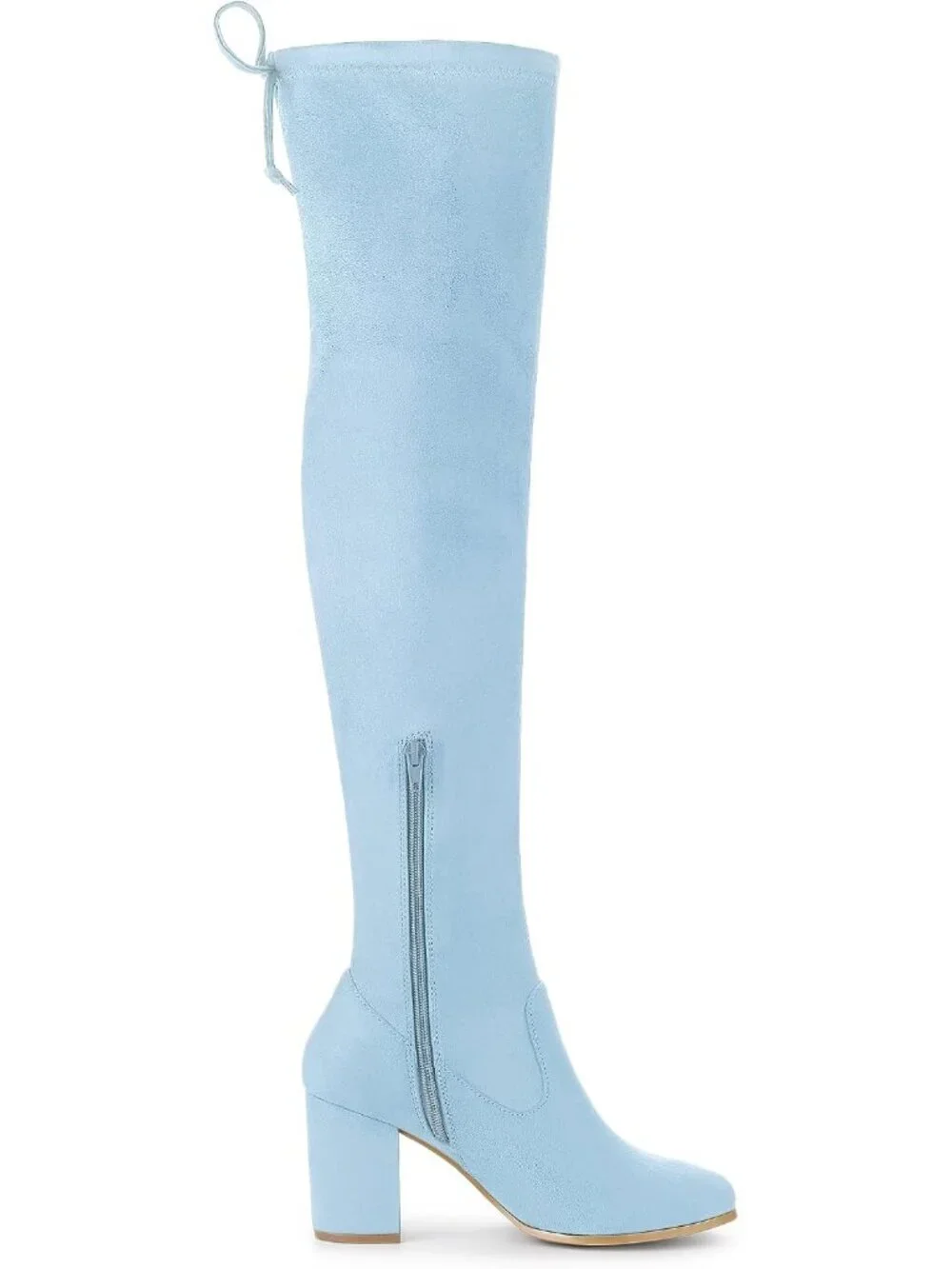 Women's Sky Blue Round Toe Chunky Heel Lace Up Synthetic Over The Knee High Boot